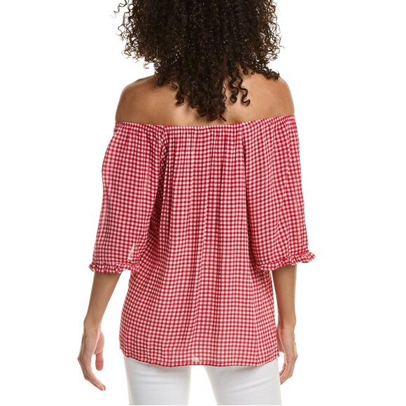BOBEAU Red Gingham Off Shoulder Blouse, XS NWT - Picture 2 of 10
